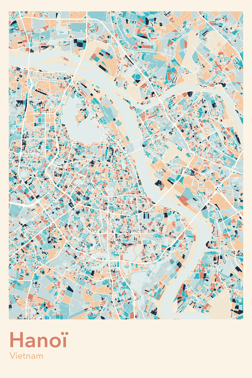 Affiche d'Hanoï, plan de ville coloré | Afich