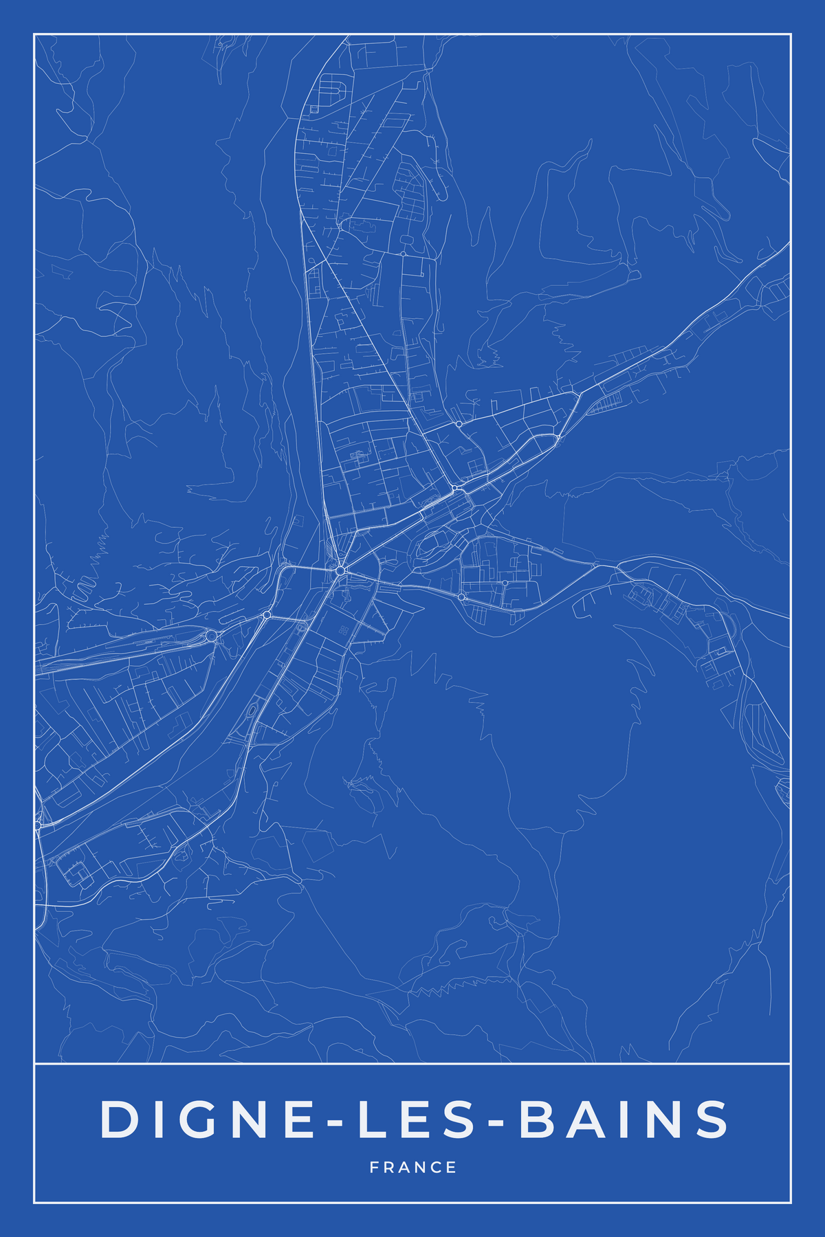 Carte de Digne-les-Bains bleue - Affiche personnalisée