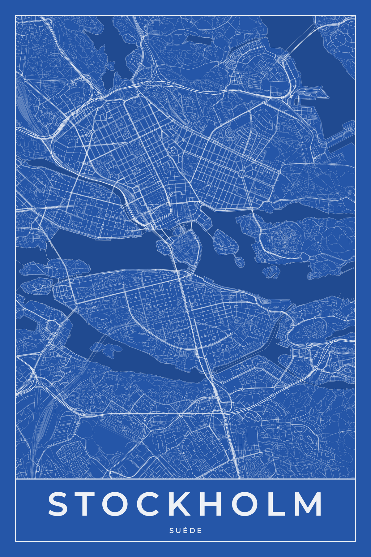 Carte de Stockholm bleue - Affiche personnalisée
