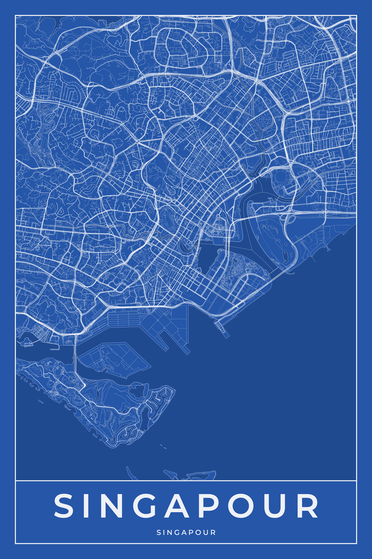 Carte de Singapour bleue - Affiche personnalisée