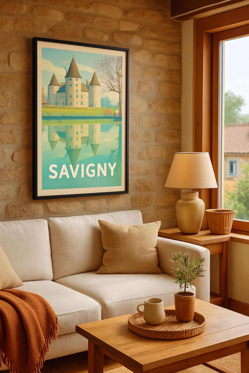 Rhône France Affiche de Savigny - Reflets d'un château paisible