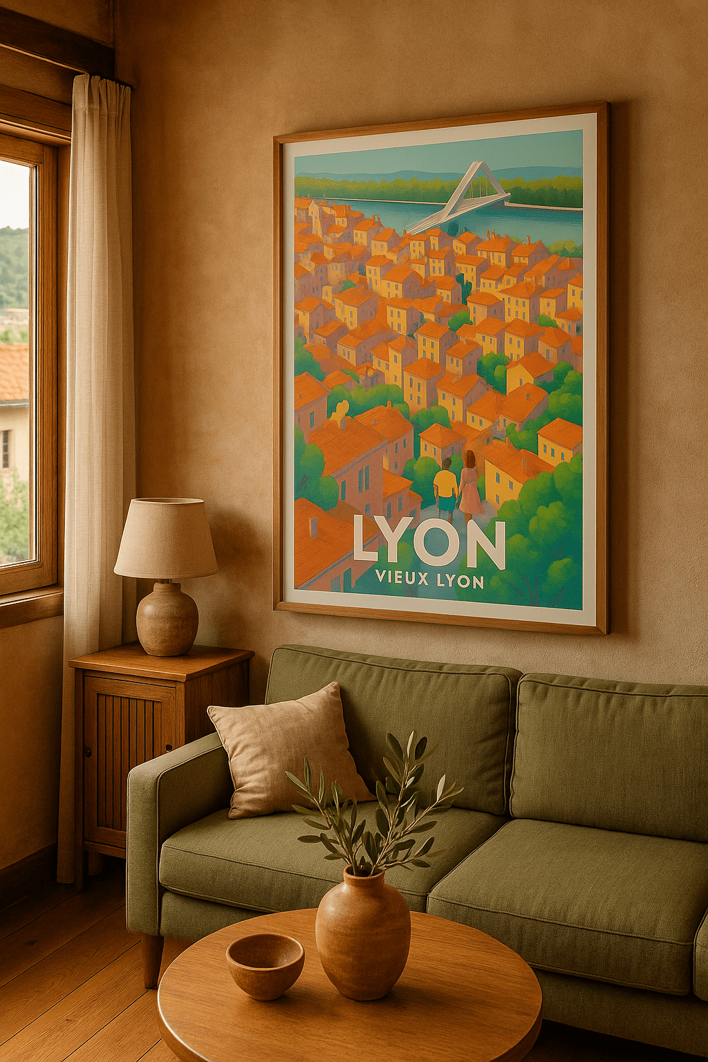 Affiche Lyon — Promenade romantique dans le Vieux-Lyon · poster d'art de Lyon