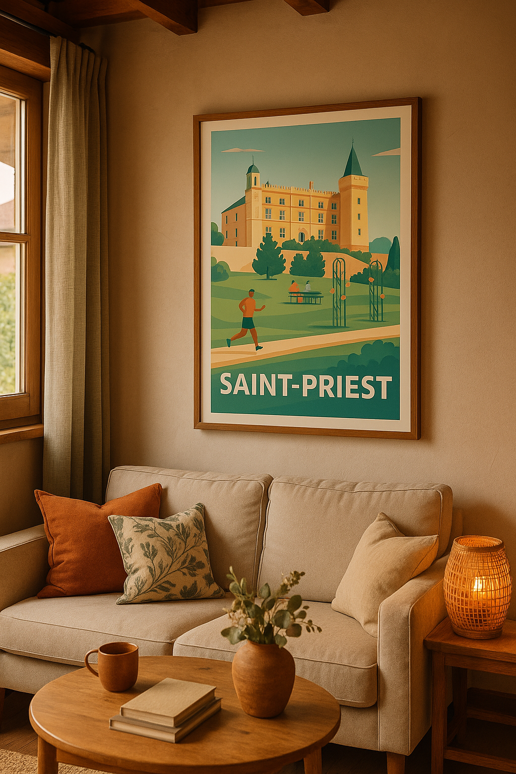 Rhône France Affiche Saint-Priest - Évasion au Château et Parc Ensoleillé