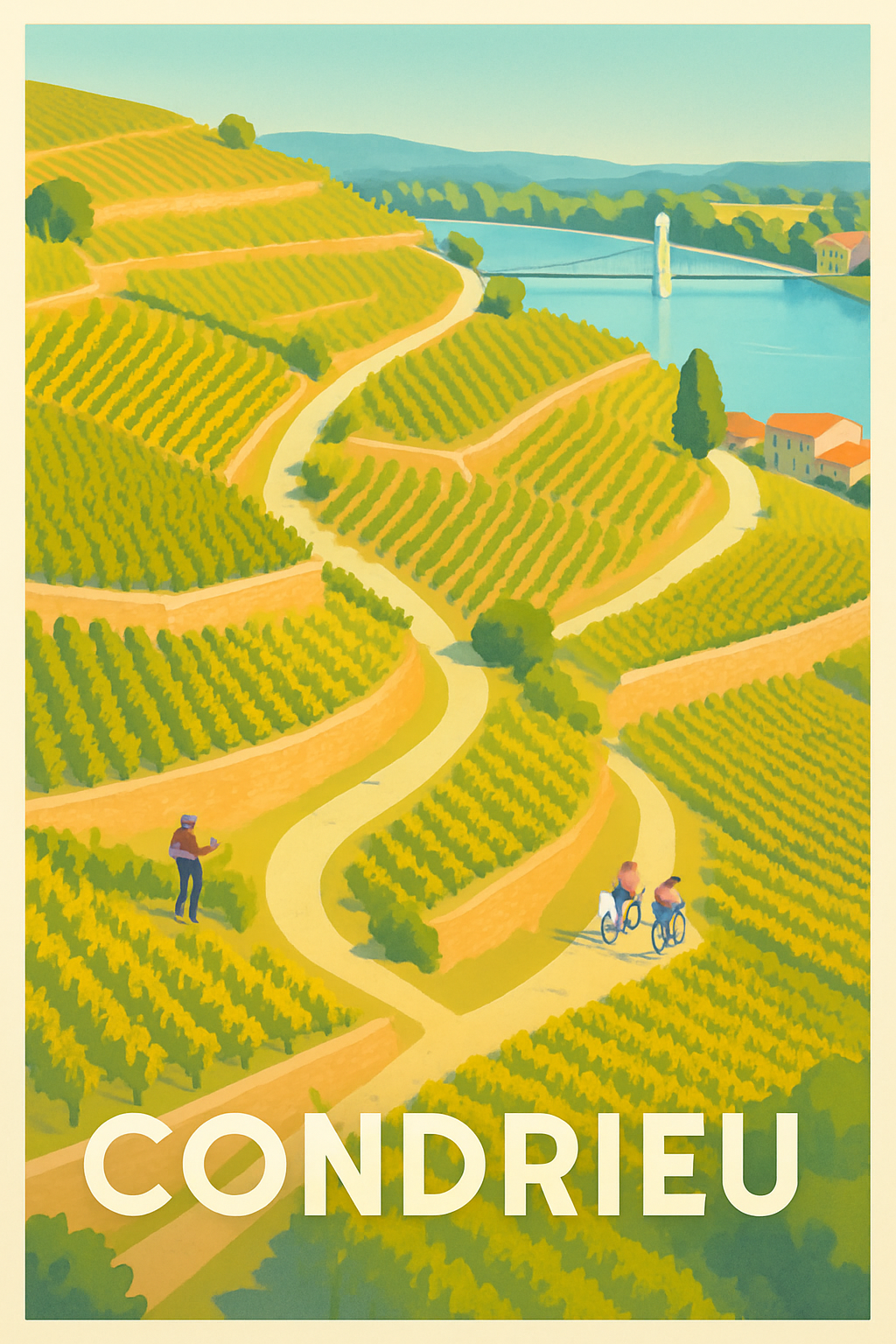 Rhône France Pas de Cadre / 20 × 30cm Affiche de Condrieu - Douceur et lumière entre vignes et Rhône