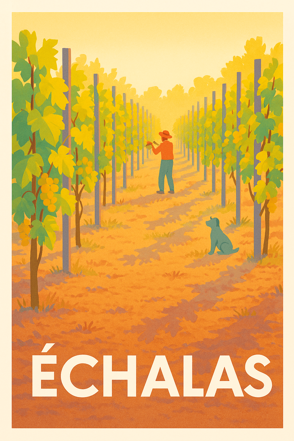 Rhône France Pas de Cadre / 20 × 30cm Affiche de Échalas - L'Esprit Champêtre des Vignes