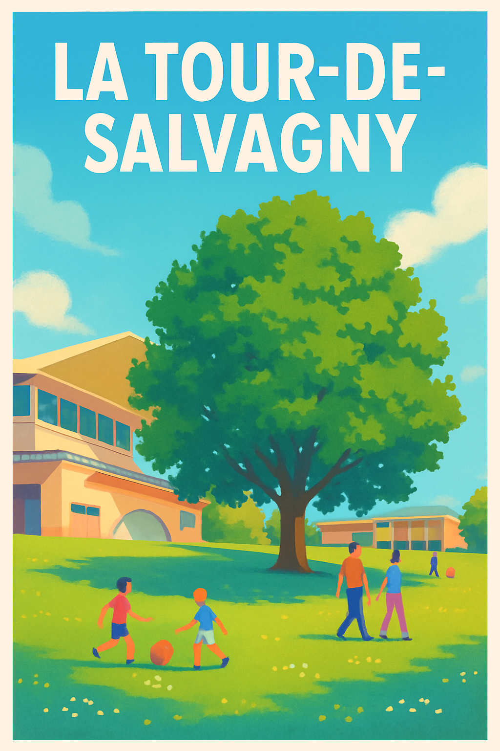 Rhône France Pas de Cadre / 20 × 30cm Affiche de La Tour-de-Salvagny - Une journée ensoleillée au parc