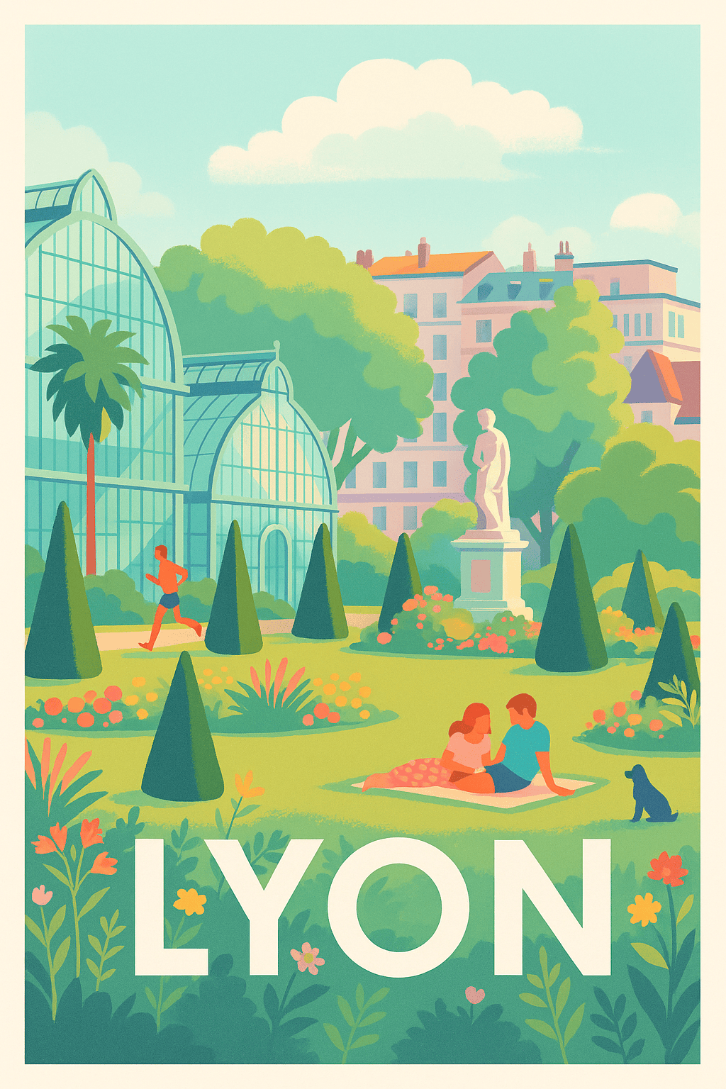 Rhône France Pas de Cadre / 20 × 30cm Affiche de Lyon - Détente au cœur du parc de la Tête d'Or