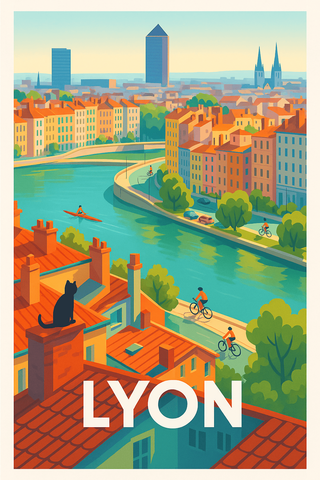 Rhône France Pas de Cadre / 20 × 30cm Affiche de Lyon - Flânerie sur les quais