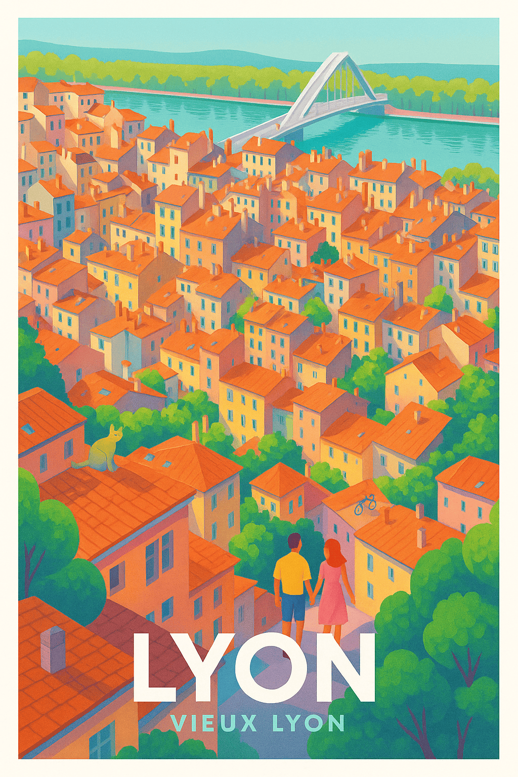 Affiche Lyon — Promenade romantique dans le Vieux-Lyon · poster d'art de Lyon