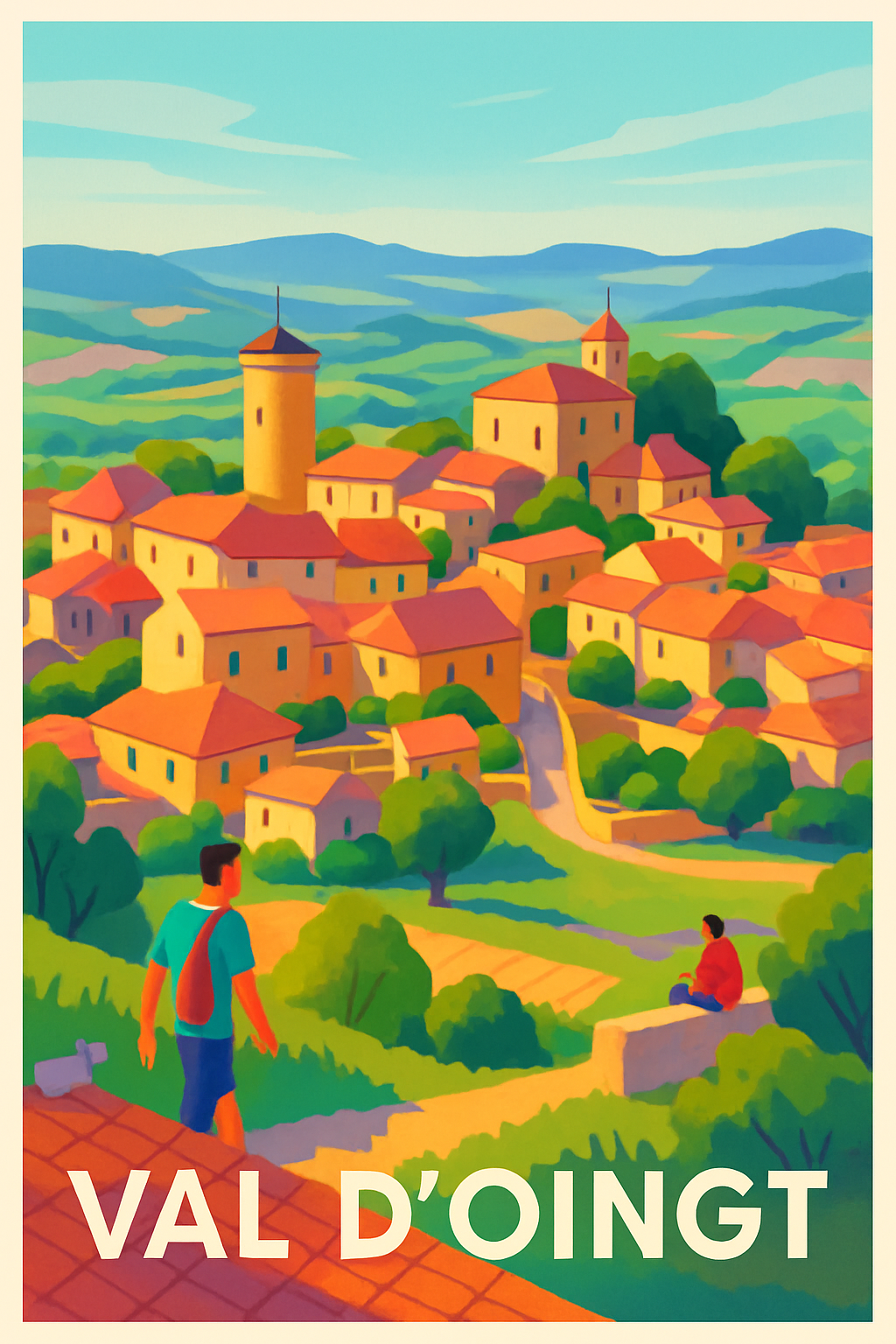 Rhône France Pas de Cadre / 20 × 30cm Affiche de Val d'Oingt - Village pittoresque aux couleurs vibrantes