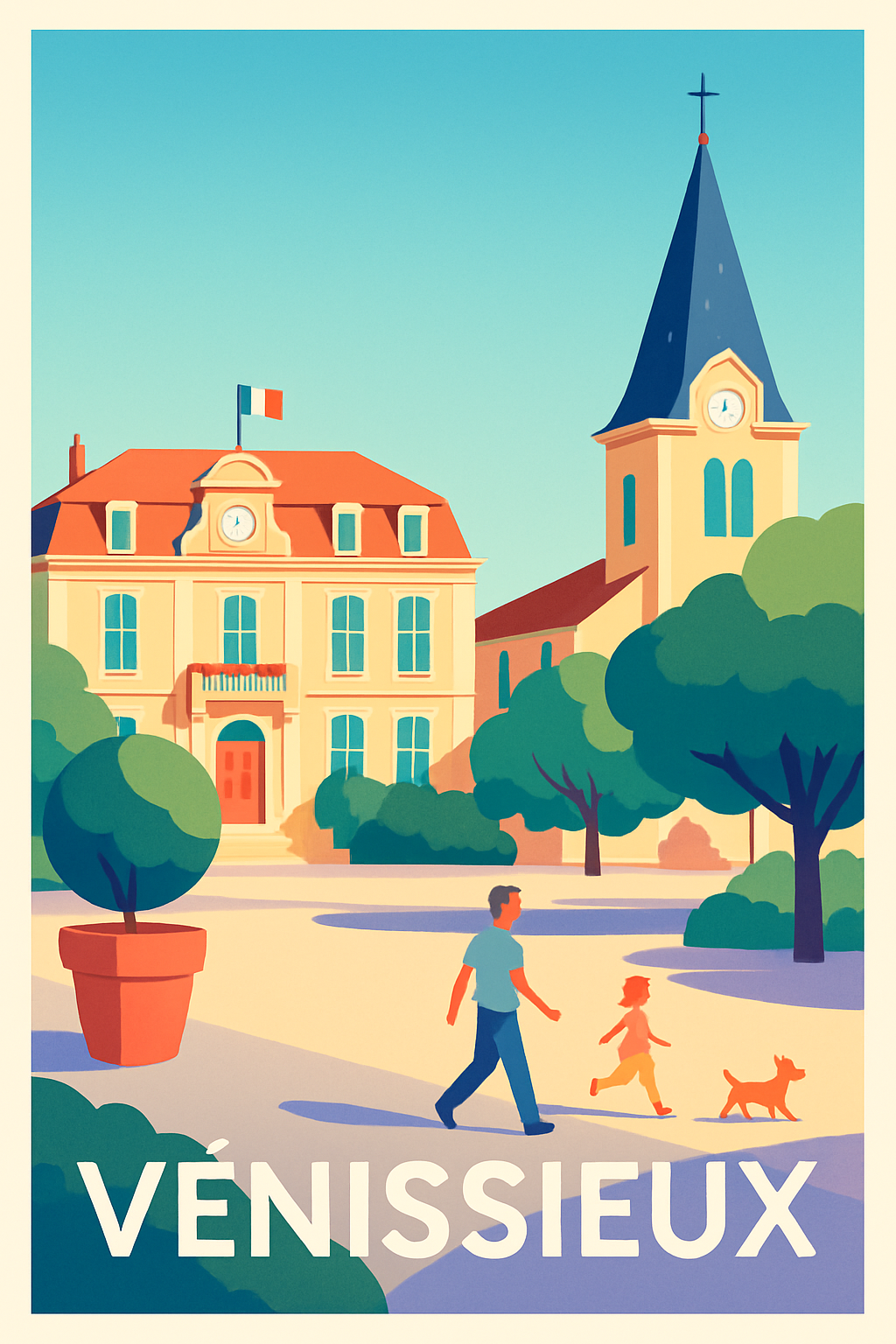 Rhône France Pas de Cadre / 20 × 30cm Affiche de Vénissieux - Charme et sérénité au cœur de la ville