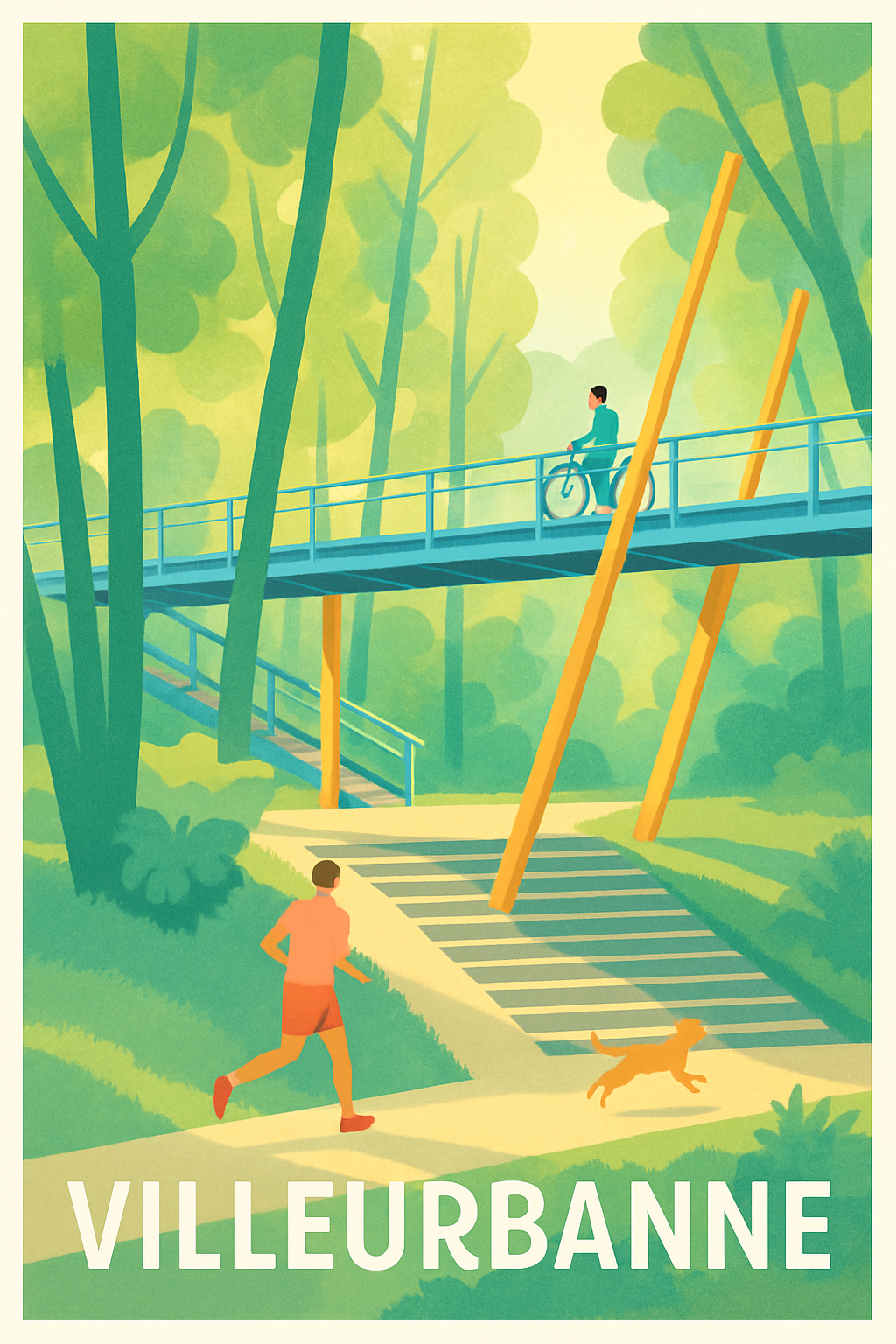 Rhône France Pas de Cadre / 20 × 30cm Affiche de Villeurbanne - L'art de la promenade urbaine