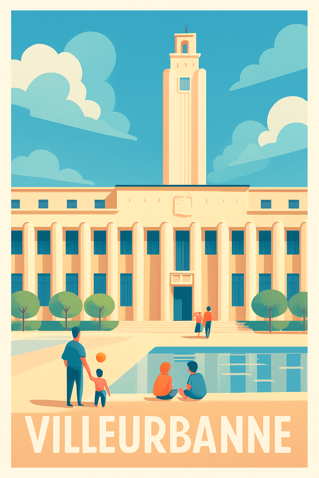 Rhône France Pas de Cadre / 20 × 30cm Affiche de Villeurbanne - Une ode à l'architecture lumineuse