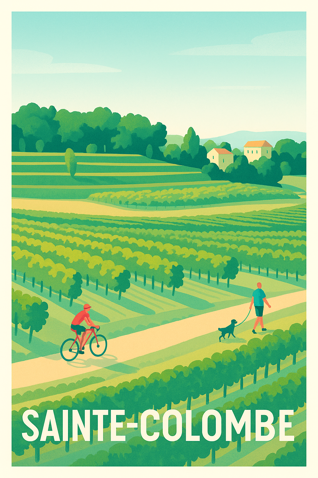 Affiche Sainte-Colombe — La douceur de la campagne à vélo · poster d'art de Sainte-Colombe