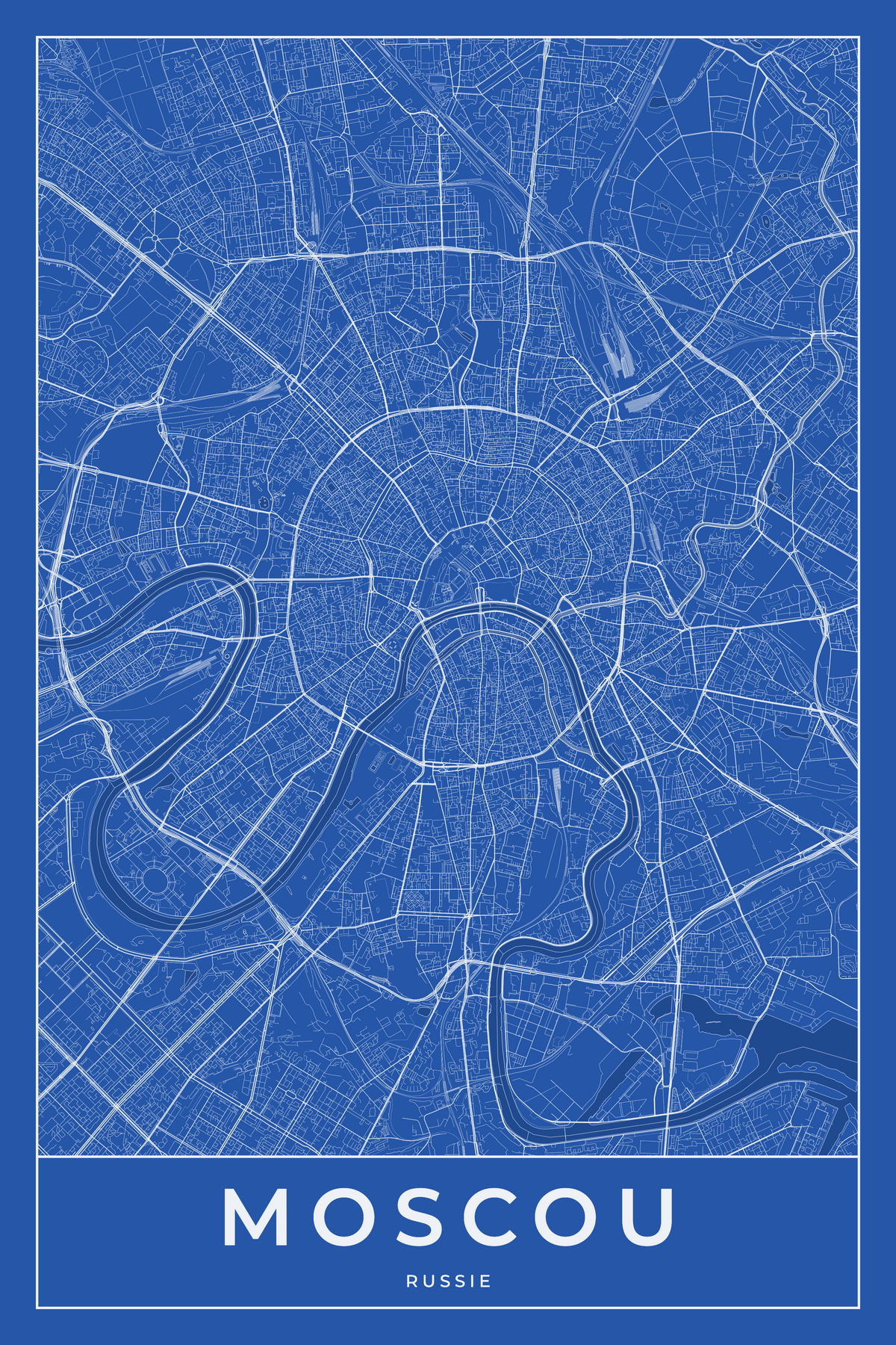 Carte de Moscou bleue - Affiche personnalisée