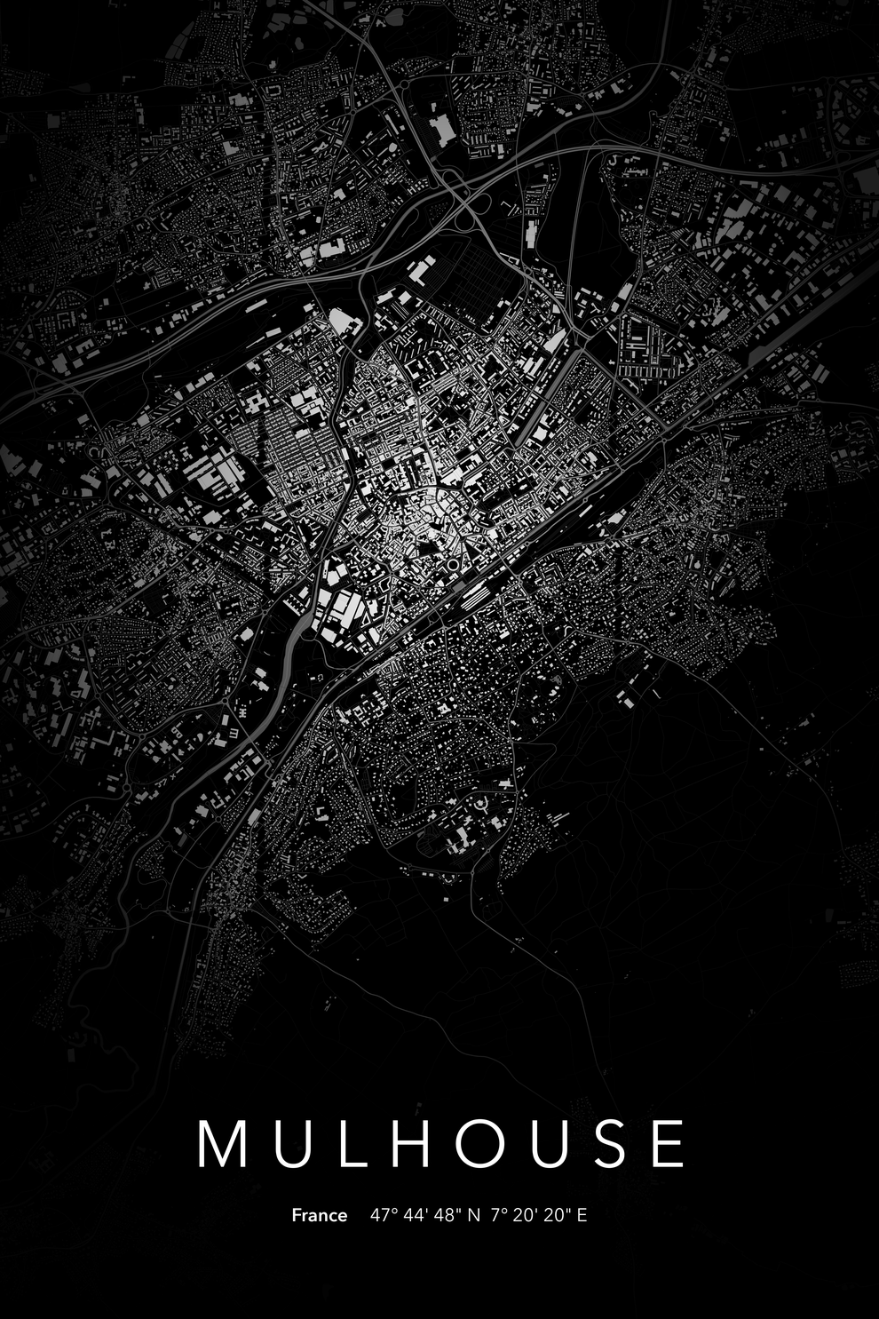 Carte de Mulhouse nuit - Affiche personnalisée