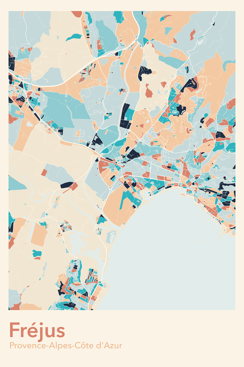 Plan de Fréjus coloré - Carte personnalisée