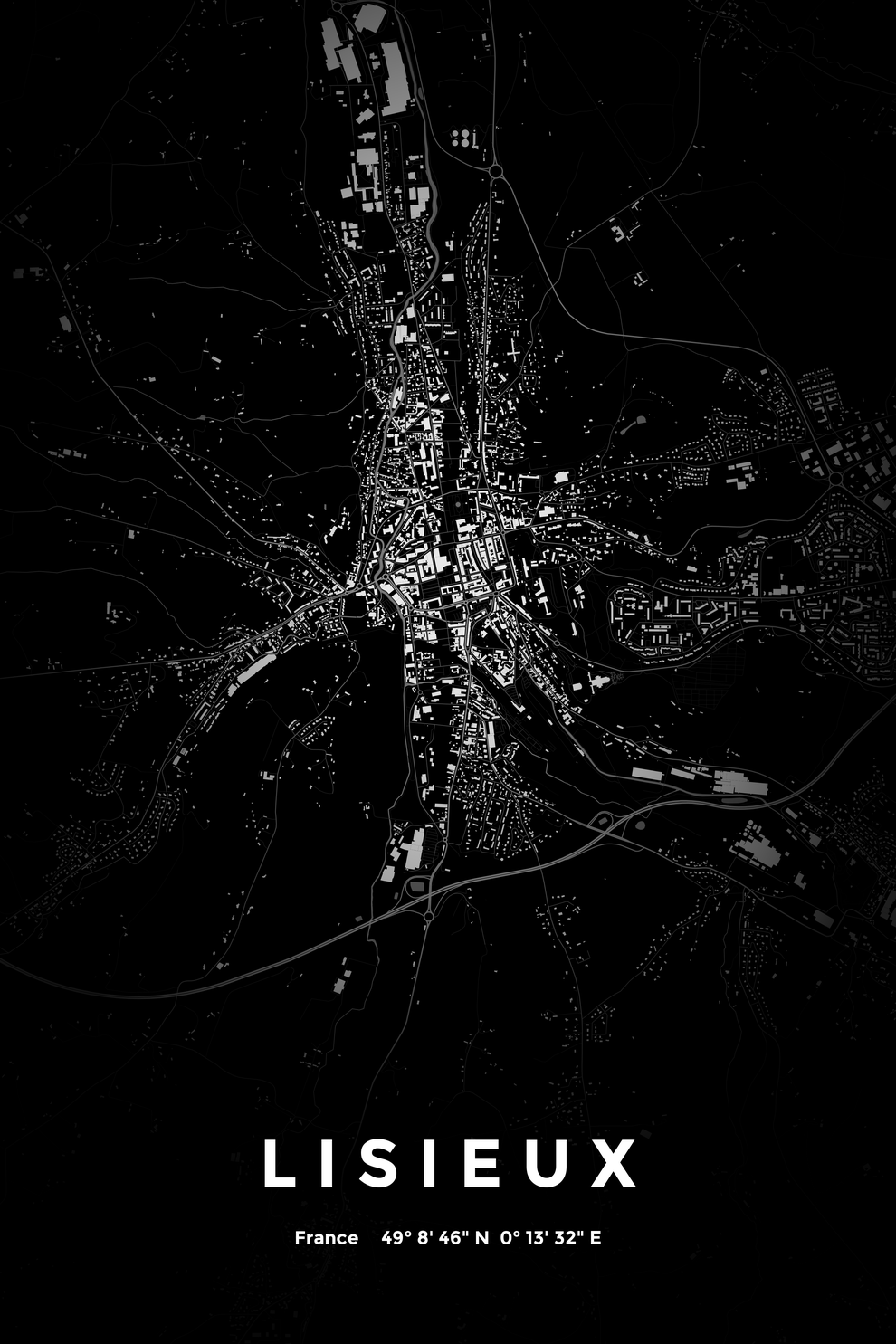Carte de Lisieux nuit - Affiche personnalisée