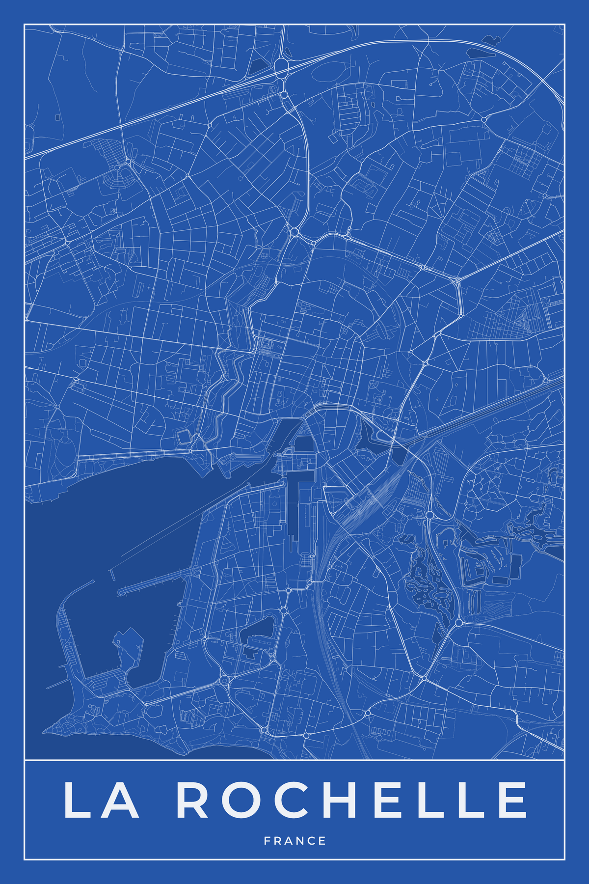 Carte de La Rochelle bleue - Affiche personnalisée