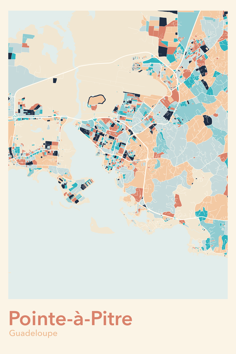 Plan de Pointe-à-Pitre coloré - Carte personnalisée