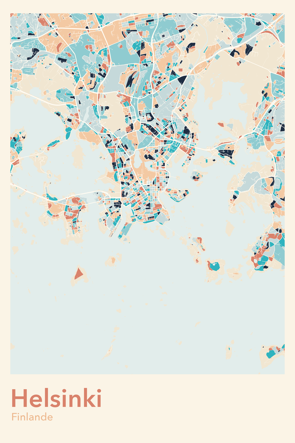 Plan d'Helsinki coloré - Carte personnalisée