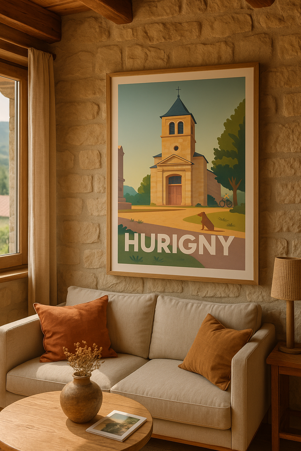 Saône-et-Loire France Affiche de Hurigny - Charme paisible de l'église villageoise