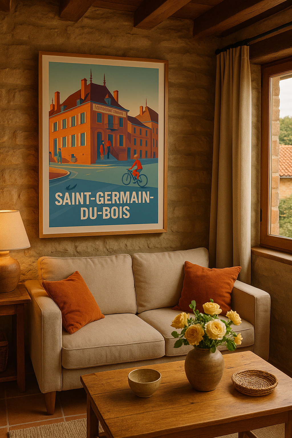 Saône-et-Loire France Affiche Saint-Germain-du-Bois - Charme et sérénité au cœur du village