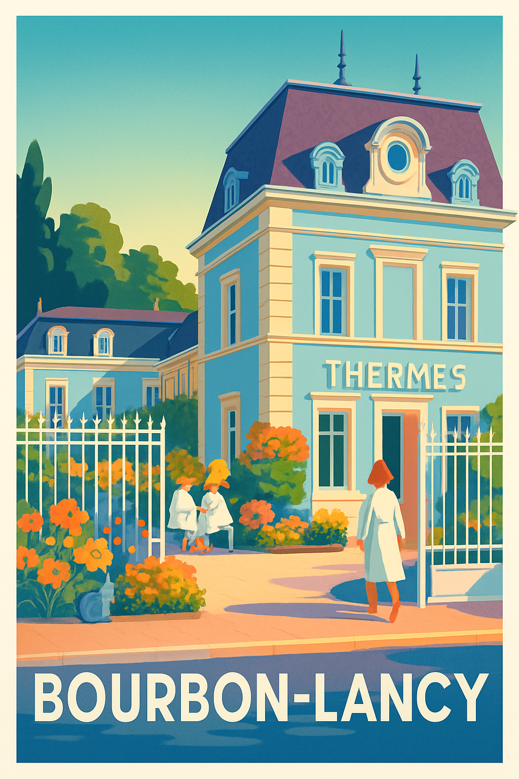 Saône-et-Loire France Pas de Cadre / 20 × 30cm Affiche de Bourbon-Lancy - Élégance thermale et charme vintage