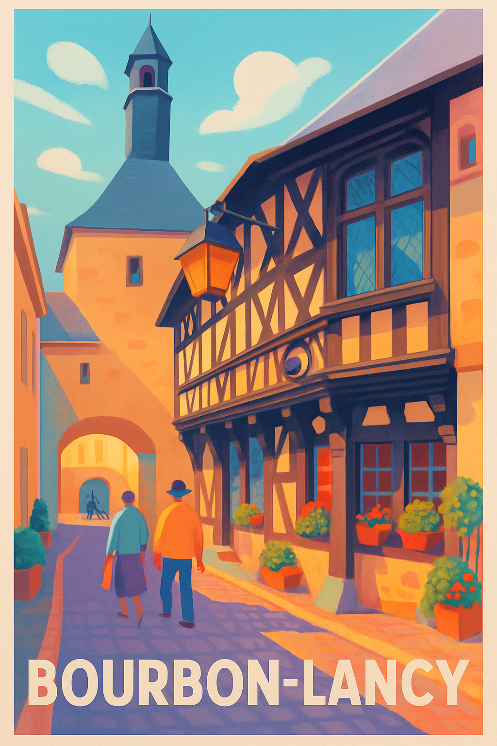 Saône-et-Loire France Pas de Cadre / 20 × 30cm Affiche de Bourbon-Lancy - Promenade au cœur d'une cité historique