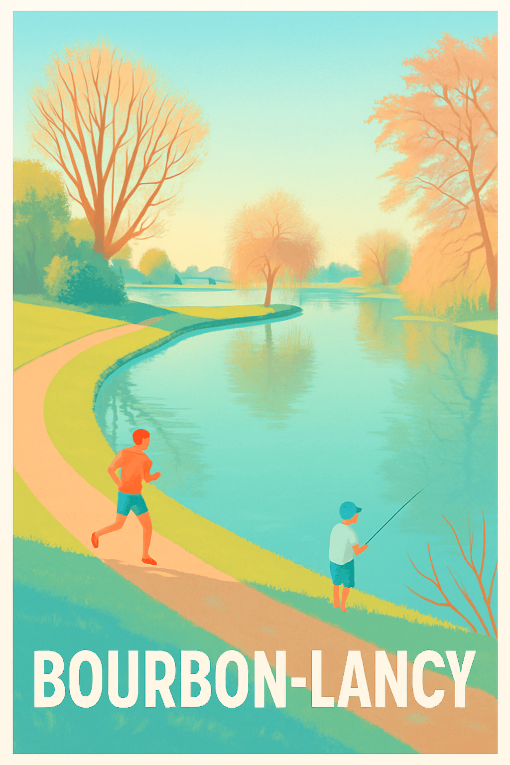 Saône-et-Loire France Pas de Cadre / 20 × 30cm Affiche de Bourbon-Lancy - Sérénité au fil de l'eau