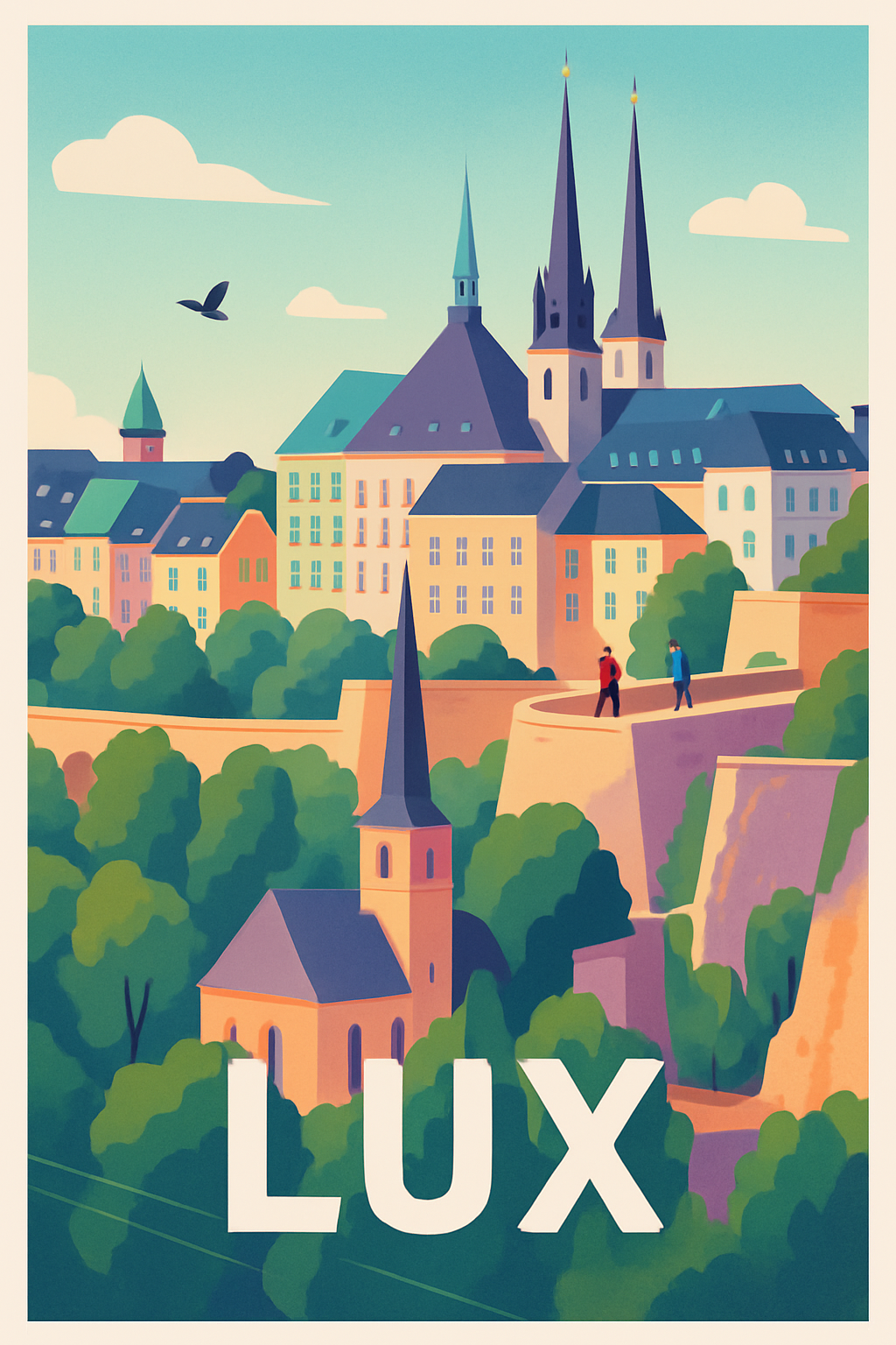 Saône-et-Loire France Pas de Cadre / 20 × 30cm Affiche de Luxembourg - Escapade paisible dans la vieille ville