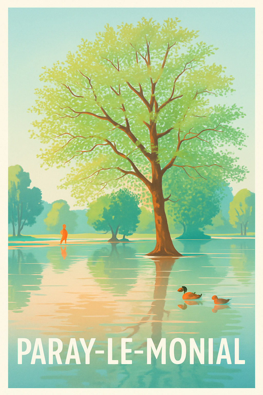 Saône-et-Loire France Pas de Cadre / 20 × 30cm Affiche de Paray-le-Monial - Harmonie au bord de l'eau