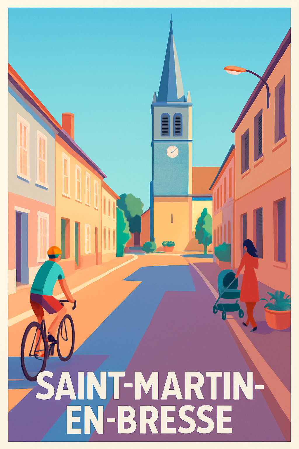 Saône-et-Loire France Pas de Cadre / 20 × 30cm Affiche de Saint-Martin-en-Bresse - Charme et sérénité au cœur de la ville