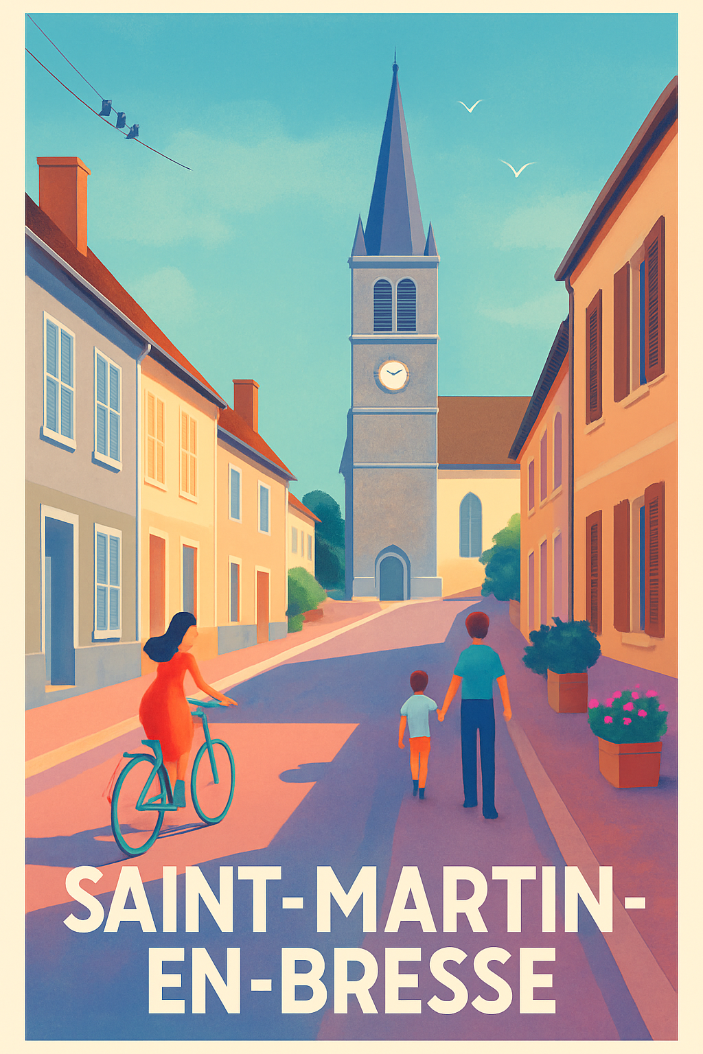 Saône-et-Loire France Pas de Cadre / 20 × 30cm Affiche de Saint-Martin-en-Bresse - L'authenticité d'un village paisible