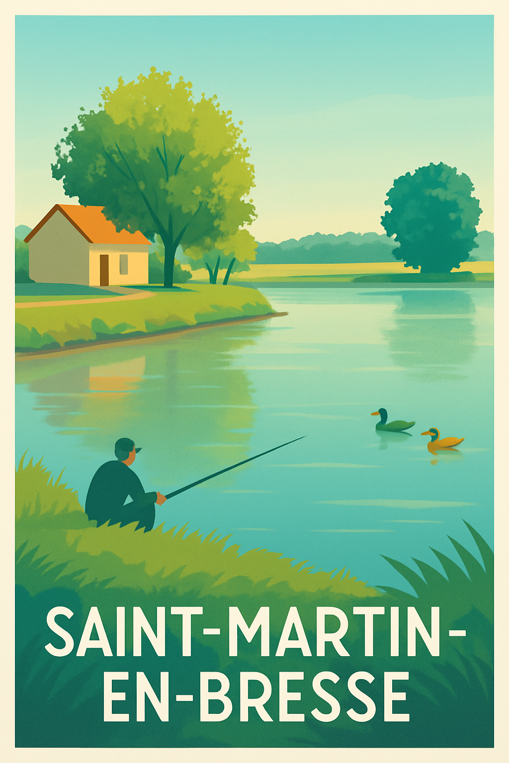 Saône-et-Loire France Pas de Cadre / 20 × 30cm Affiche de Saint-Martin-en-Bresse - Sérénité au bord de l'eau