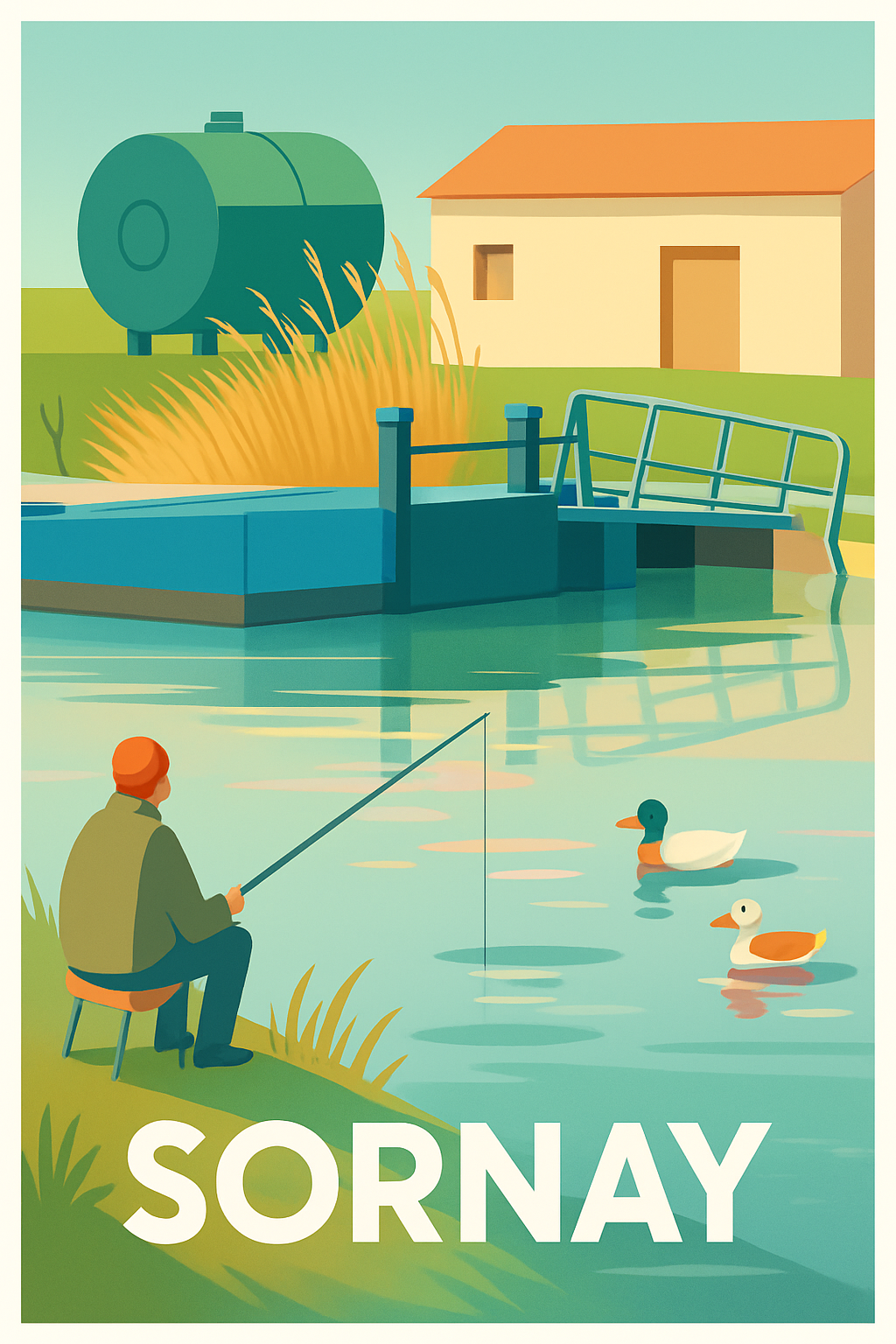 Saône-et-Loire France Pas de Cadre / 20 × 30cm Affiche de Sornay - Tranquillité au bord de l'eau