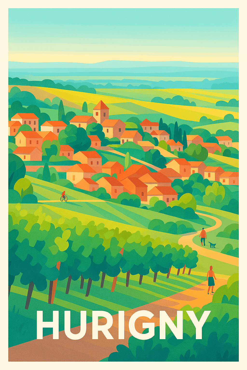 Saône-et-Loire France Pas de Cadre / 20 × 30cm Affiche Hurigny - Charme et douceur de la campagne bourguignonne