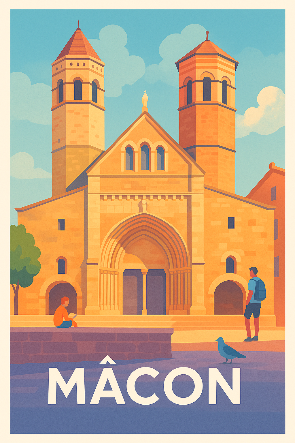 Saône-et-Loire France Pas de Cadre / 20 × 30cm Affiche Mâcon - L'élégance romane au cœur de la Bourgogne