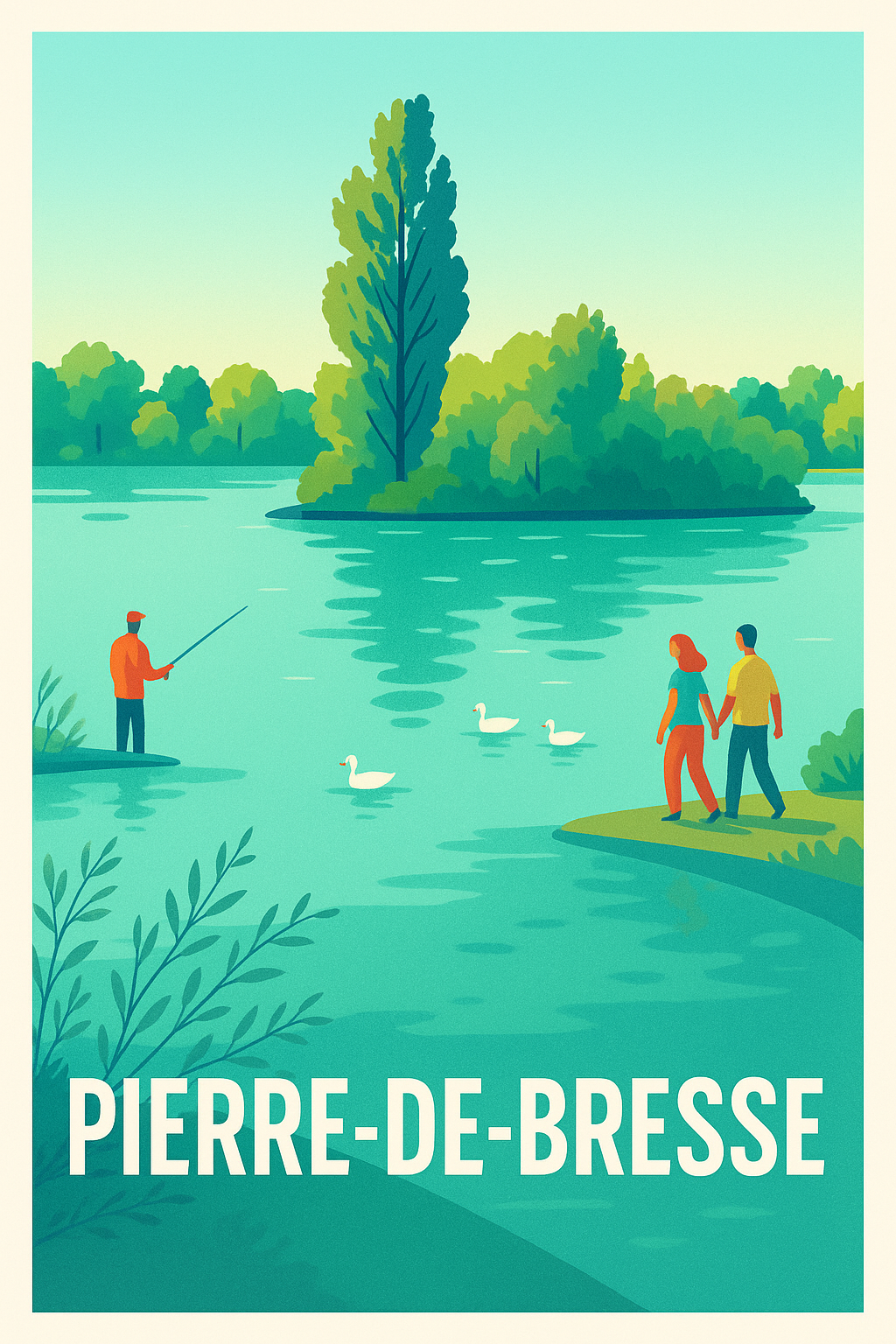 Saône-et-Loire France Pas de Cadre / 20 × 30cm Affiche Pierre-de-Bresse - Évasion Nature au Fil de l’Eau