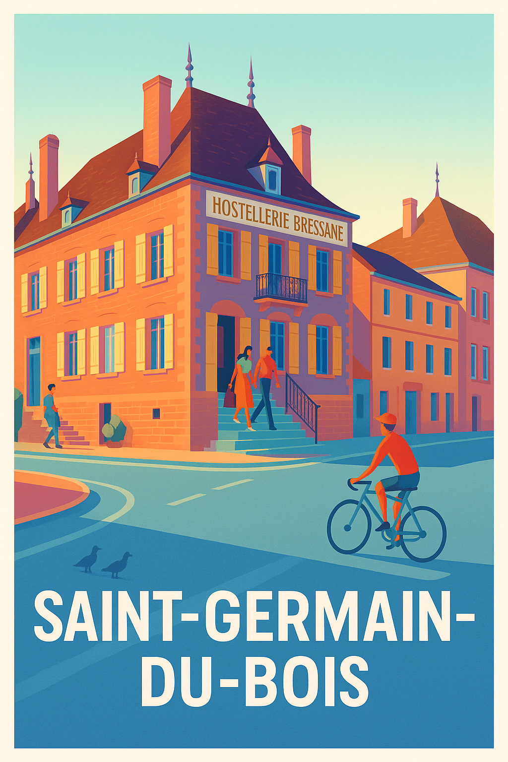 Saône-et-Loire France Pas de Cadre / 20 × 30cm Affiche Saint-Germain-du-Bois - Charme et sérénité au cœur du village