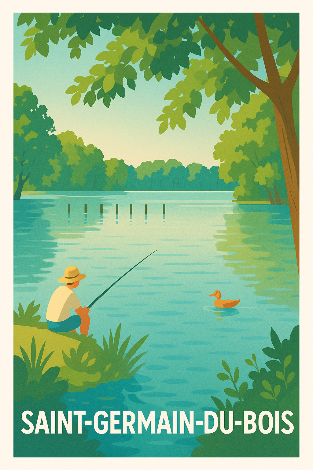 Saône-et-Loire France Pas de Cadre / 20 × 30cm Affiche Saint-Germain-du-Bois - Tranquillité au bord de l'eau