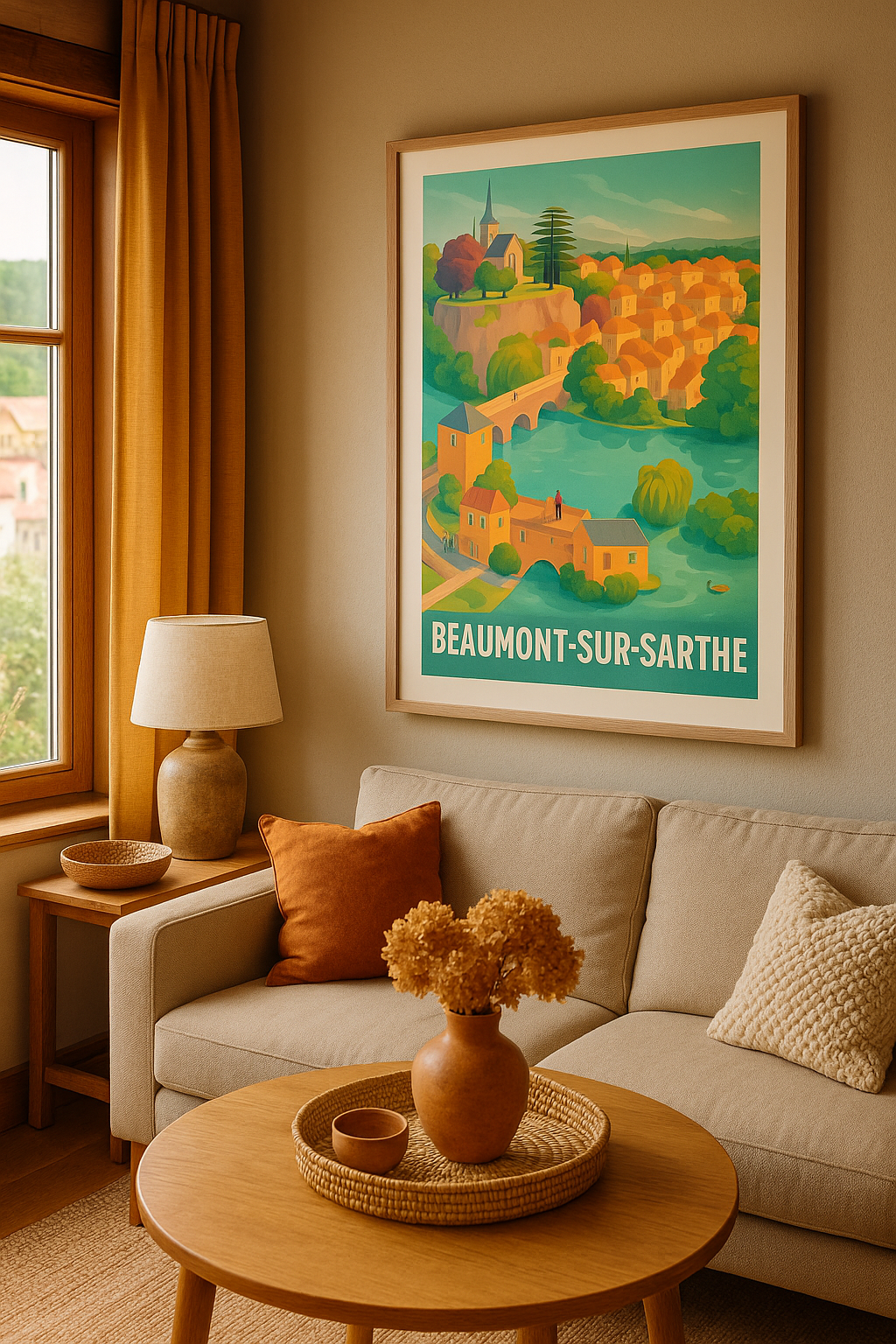 Sarthe France Affiche de Beaumont-sur-Sarthe - Charme et sérénité au fil de l'eau