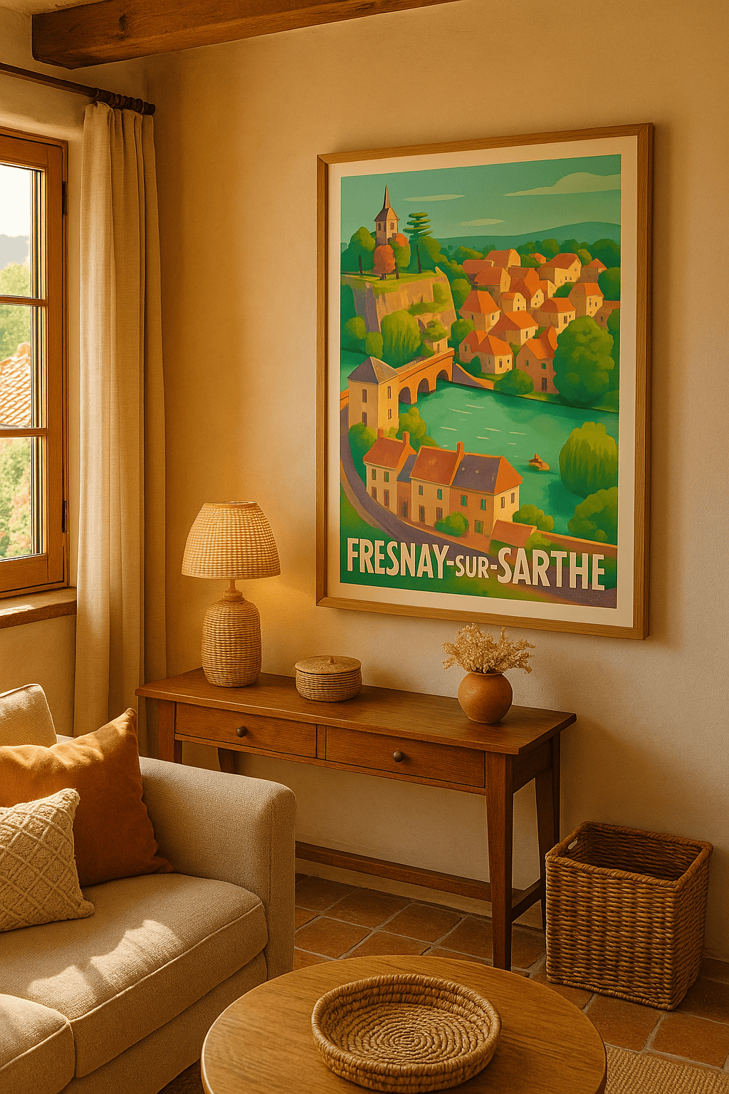 Sarthe France Affiche de Fresnay-sur-Sarthe - Un village pittoresque au charme intemporel