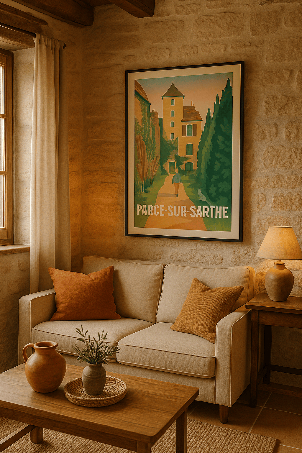Affiche Parcé-sur-Sarthe — Promenade en douceur au cœur de la ville · poster d'art de Parcé-sur-Sarthe