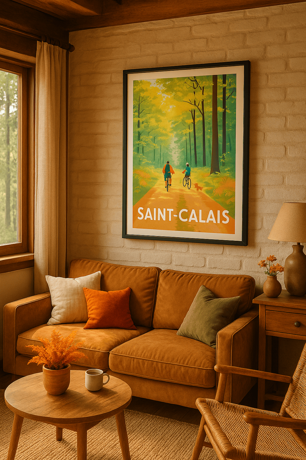 Sarthe France Affiche de Saint-Calais - Balade à vélo en forêt enchantée
