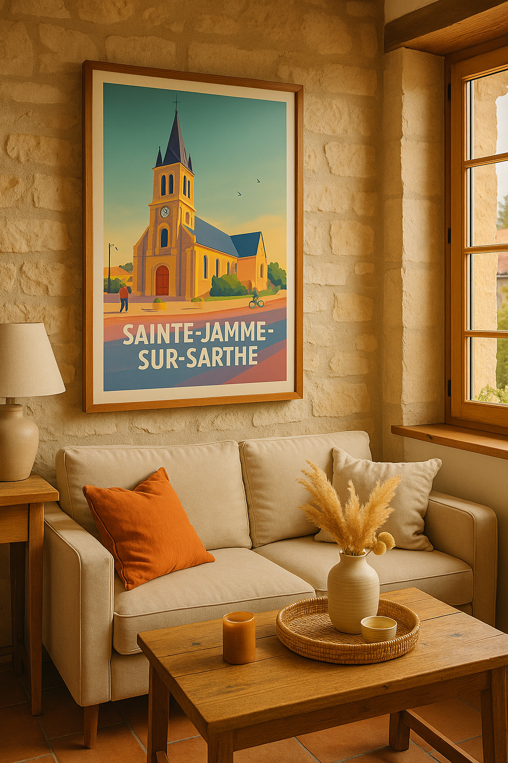 Affiche Sainte-Jamme-sur-Sarthe — Charme et sérénité au cœur de la Sarthe · poster d'art de Sainte-Jamme-sur-Sarthe