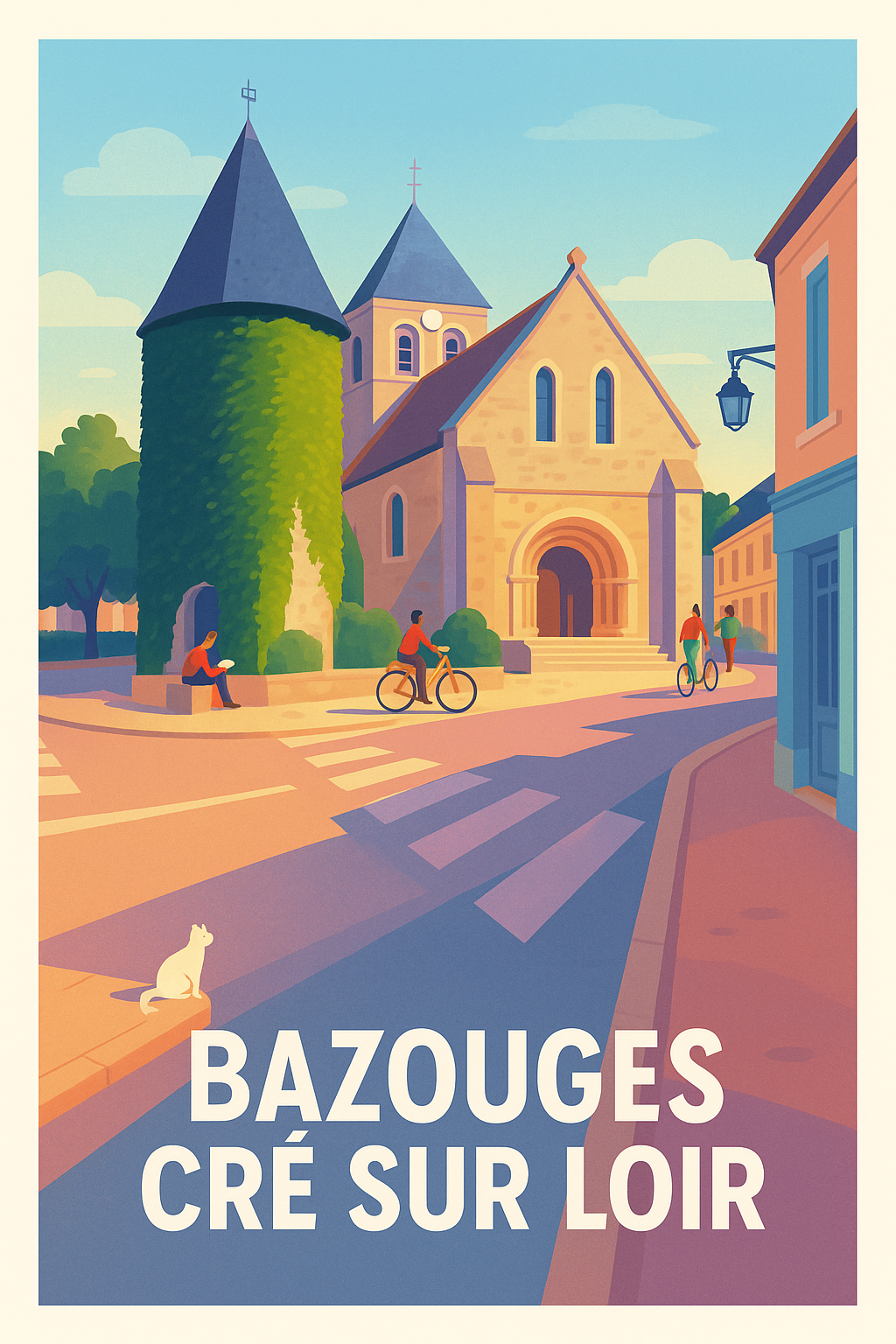 Sarthe France Pas de Cadre / 20 × 30cm Affiche Bazouges Cré sur Loir - Charme et quiétude au cœur de la campagne