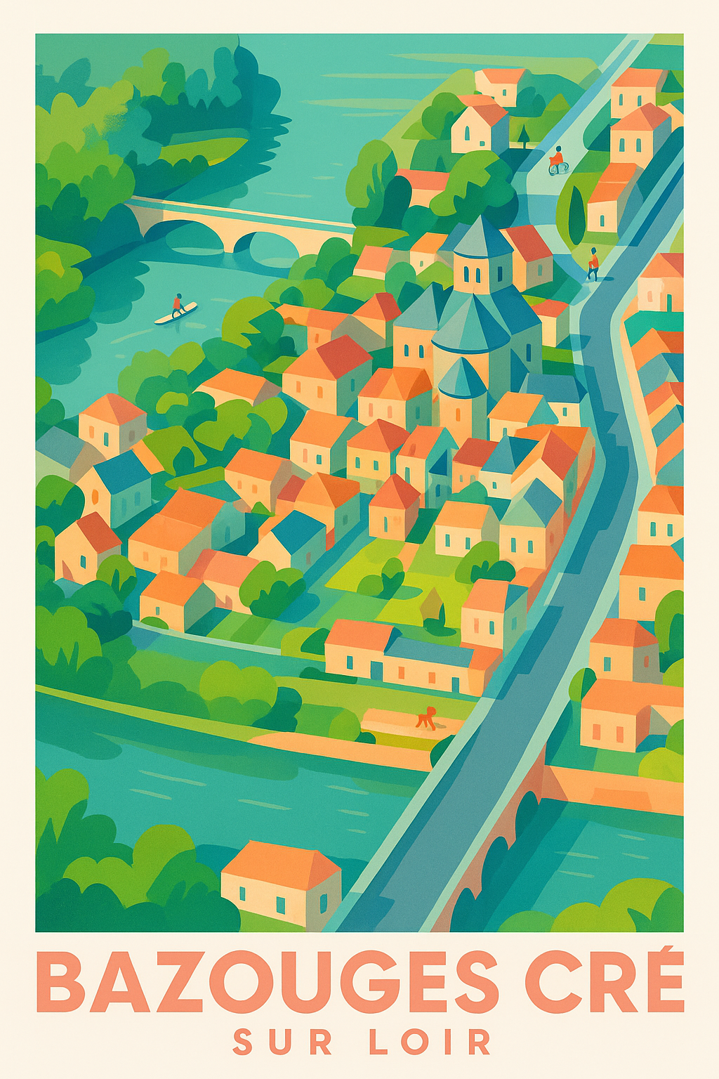 Sarthe France Pas de Cadre / 20 × 30cm Affiche Bazouges Cré-sur-Loir - Charme et sérénité ligériens