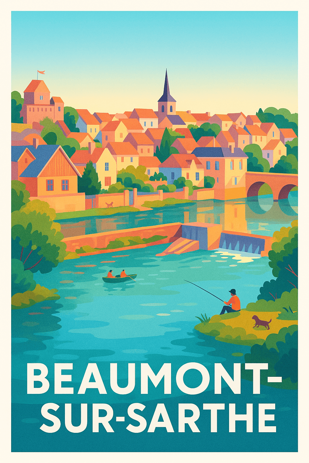 Sarthe France Pas de Cadre / 20 × 30cm Affiche Beaumont-sur-Sarthe - Charme et sérénité au fil de l'eau