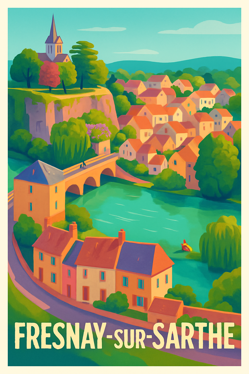 Sarthe France Pas de Cadre / 20 × 30cm Affiche de Fresnay-sur-Sarthe - Un village pittoresque au charme intemporel